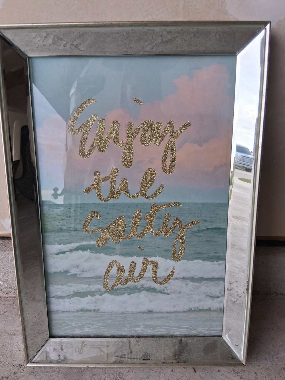 Coastal Wall Art Print with Glitter Script - "Enjoy the Salty Air"